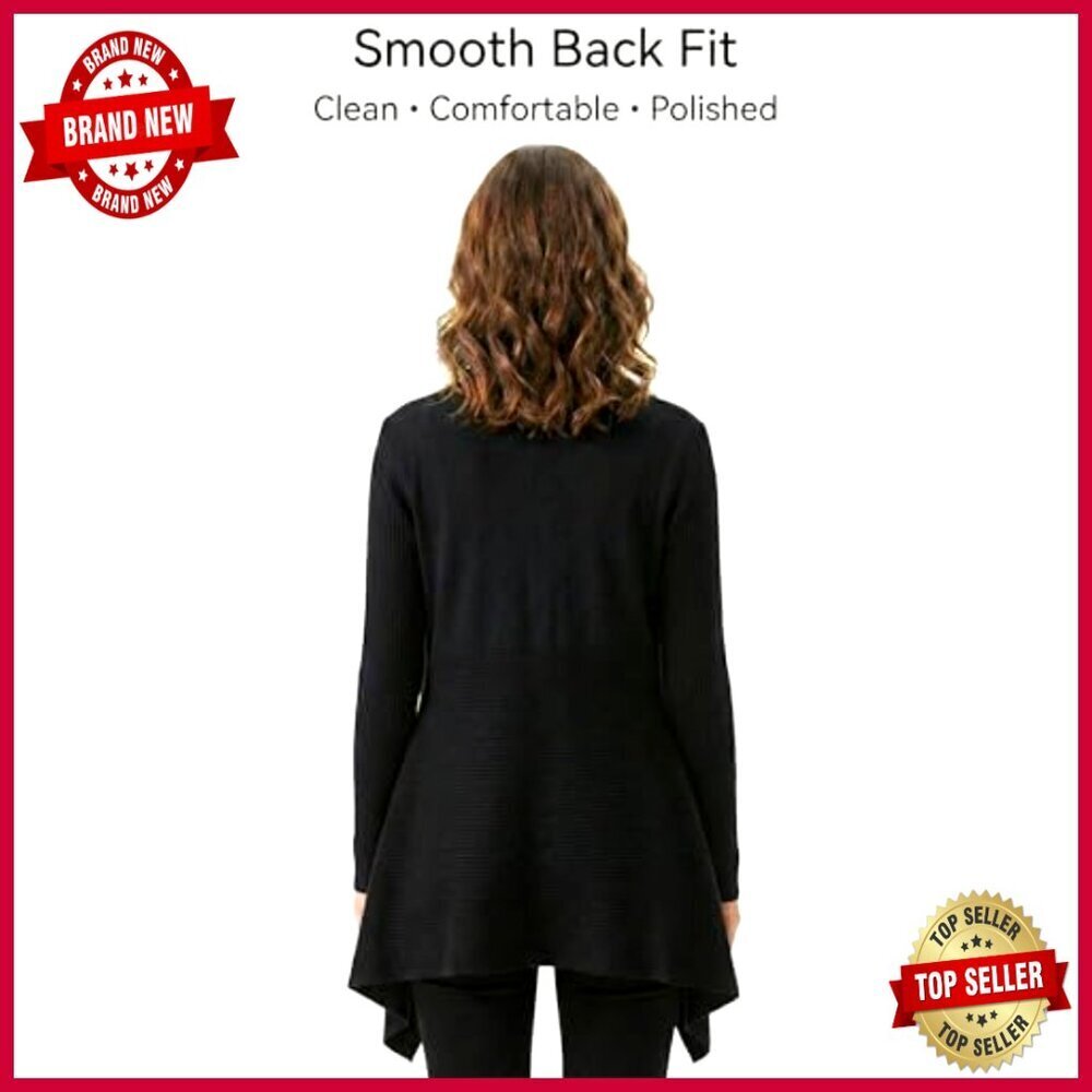 Soft Ribbed Knit Cardigan, Draped Open Front, Long Sleeve All-Season - Picture 6 of 7